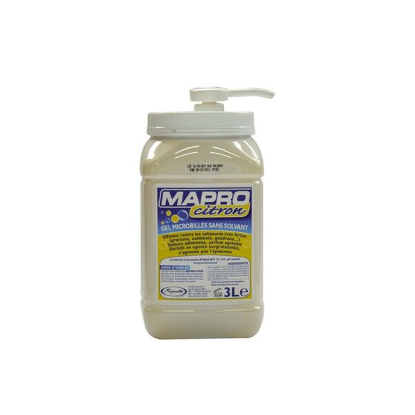 Savon pompe main microbilles sans solvant, à base d'huile essentielle de citron