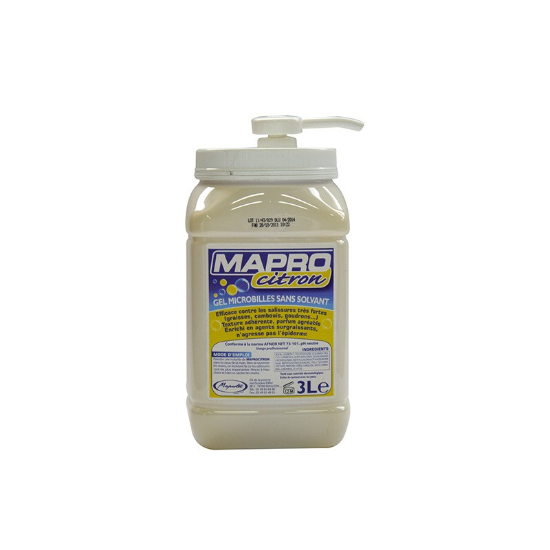 Savon pompe main microbilles sans solvant, à base d'huile essentielle de citron