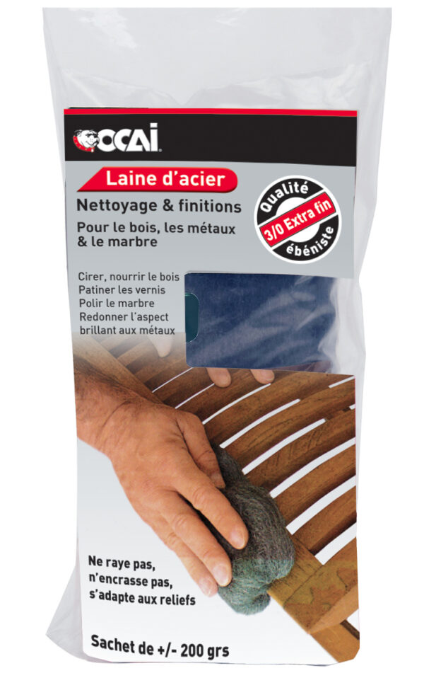 3250-Blister Laine d'acier en sachet de 200 grs extra fin n°3/0
